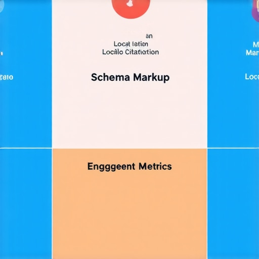Infographic illustrating citation management, schema markup, and engagement metrics for local SEO success.