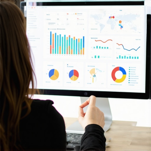 Person analyzing local SEO metrics on a laptop with graphs and maps