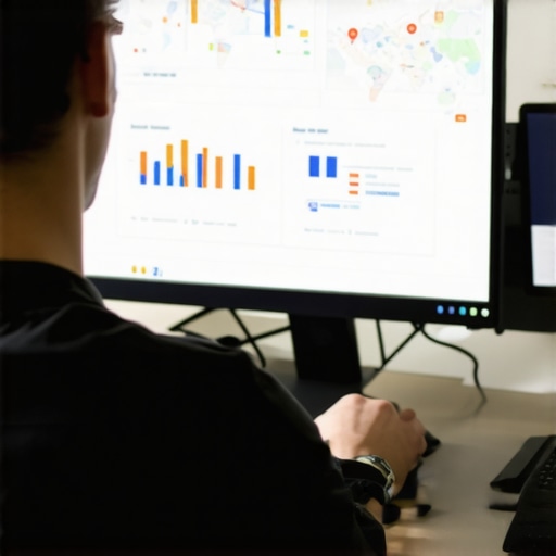 Person reviewing SEO analytics and maps on a laptop, symbolizing optimization efforts