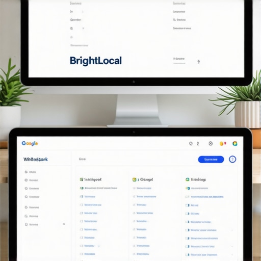 SEO tools dashboard on computer screens for local search optimization