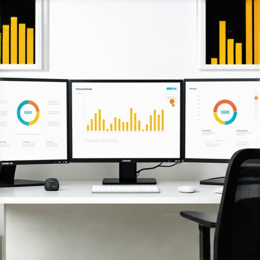 A workspace with monitors showing local SEO analytics and Google Maps data.